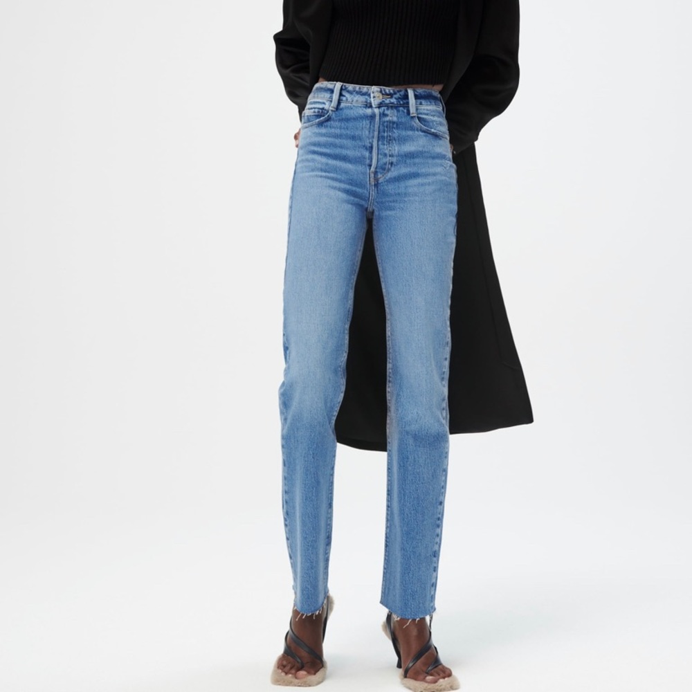 Zara high rise straight blue jeans